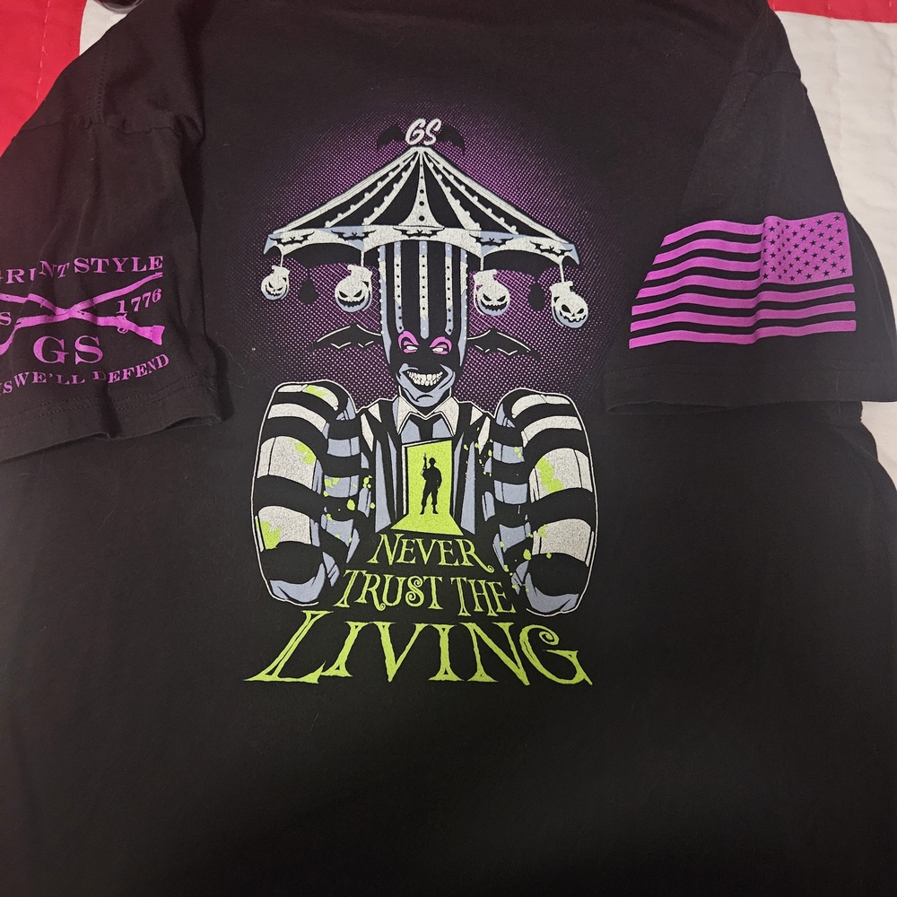 Grunt Style Black T-Shirt with Green and Purple Design - Picture 4 of 4